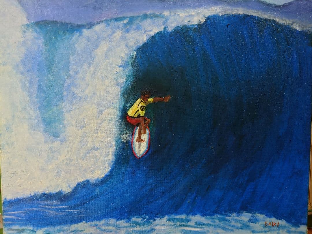 DAIKI 「ビック ウェーブ」真筆 油絵 絵画 サーフィン 波乗り