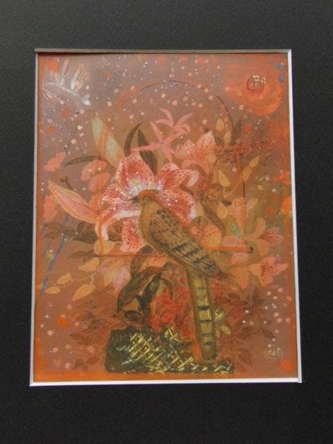 伊藤彬、【花と鳥】、希少な額装用画集より、新品額装付