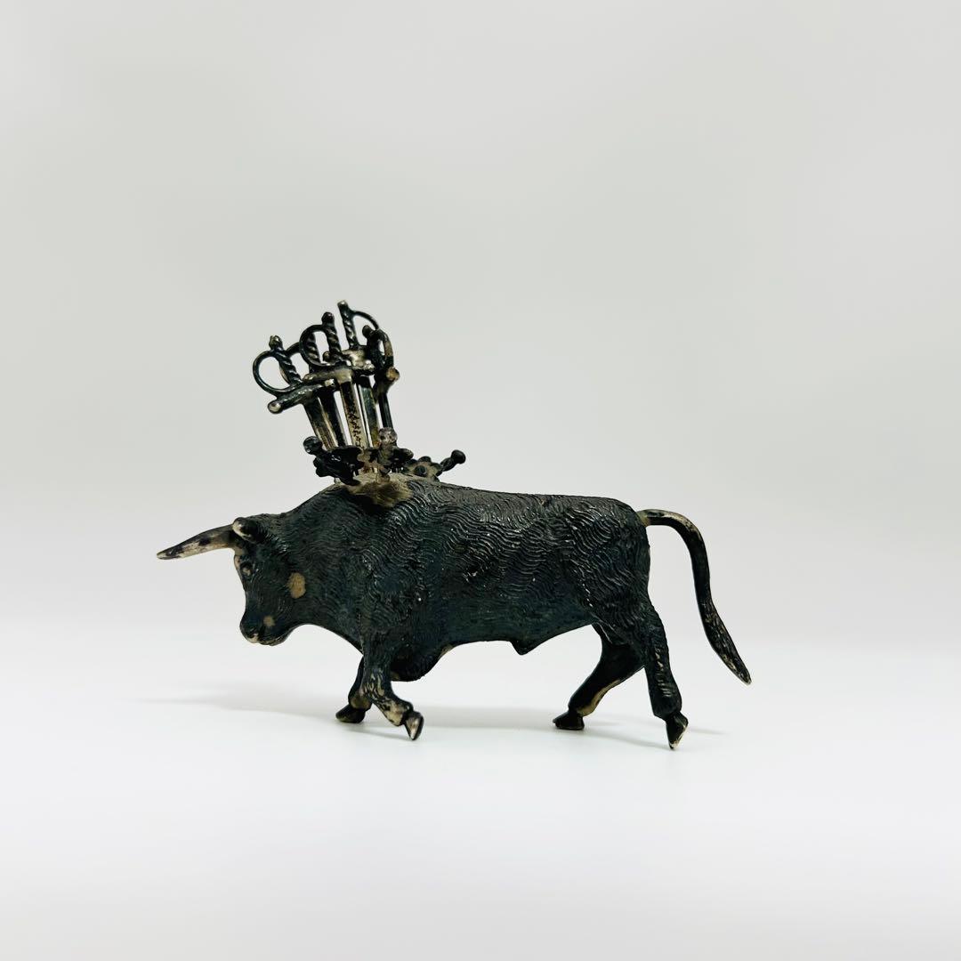 【STERLING925 銀　牛　ピックスタンド】 オブジェ 金属工芸86.0g