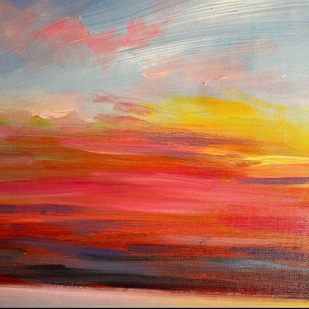 手書き油絵 sunset 額付き インテリア 油彩画