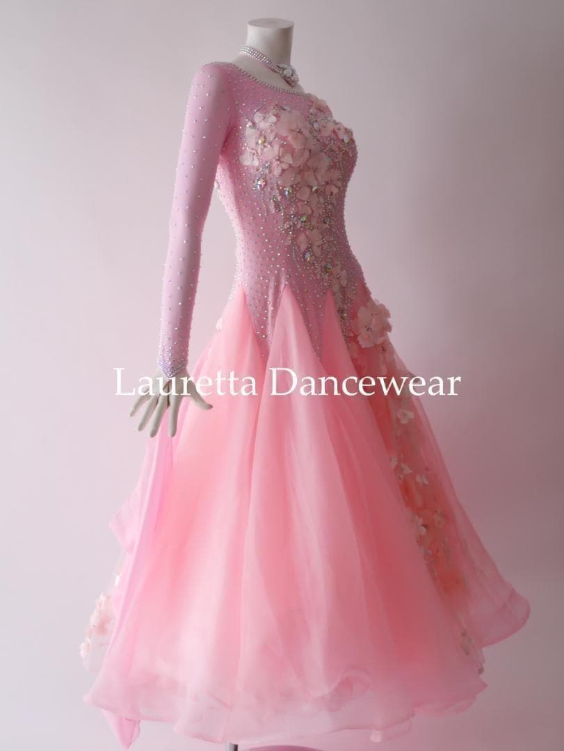 新品✨ラウレッタ 社交ダンスドレス ピンク M 高級仕様 競技 デモ対応