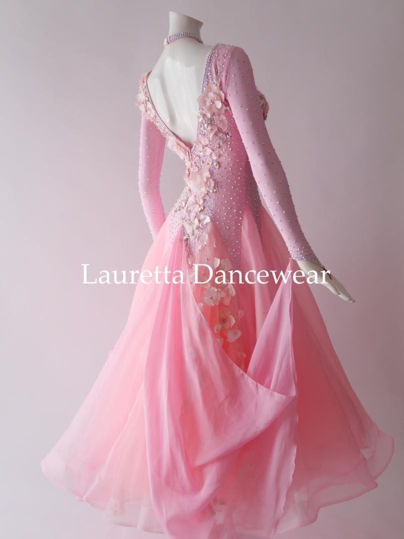 新品✨ラウレッタ 社交ダンスドレス ピンク M 高級仕様 競技 デモ対応