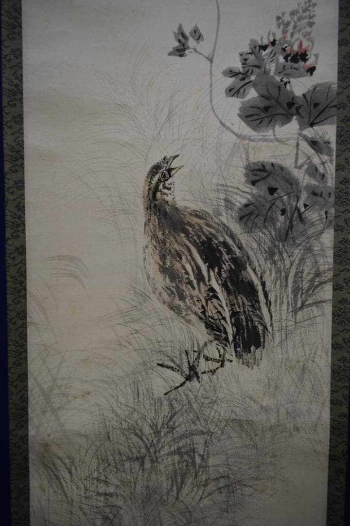 真作/上田万秋/上田萬秋/鶉図/ウズラ図/布袋屋掛軸HH-197