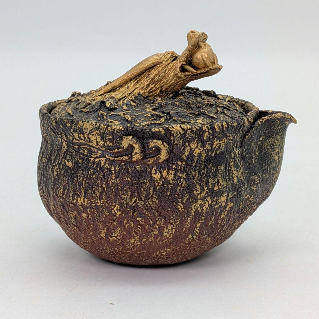 鈴木篤夫 備前焼 金彩備前龍摘宝瓶 四方桟共箱共布栞 手造り宝瓶 煎茶道具 竜
