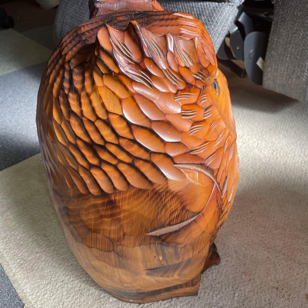 木彫り 名品フクロウ 美品希少 木彫民藝彫刻品。24