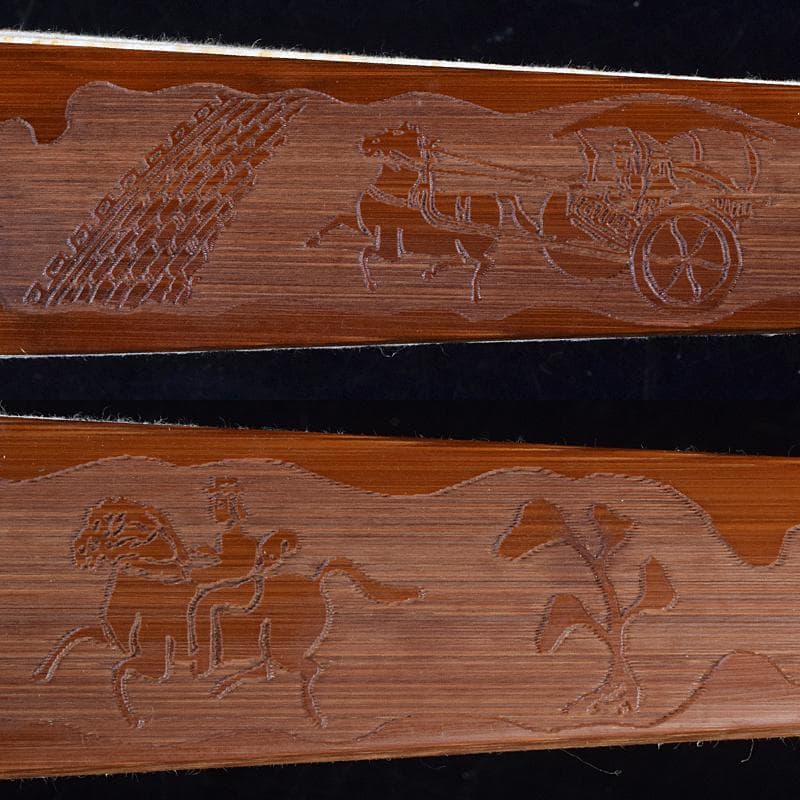 中国　雲溪竹人刻親骨　水墨画　漢詩花図　扇子　M　R8853