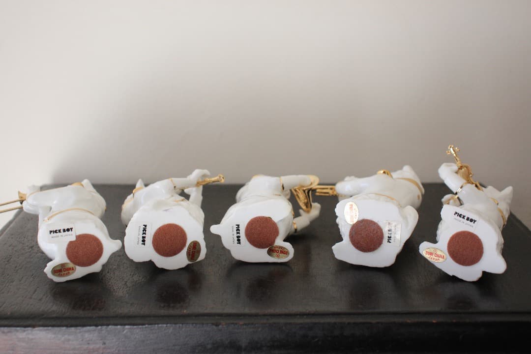 未使用・箱入　PICK BOY　犬　置物　演奏会　５匹　陶器人形　フィギュリン