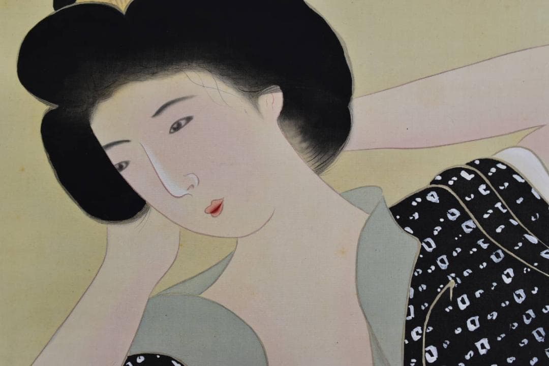 【真作】光龍/湯上り美人図/掛軸☆宝船☆AA-976