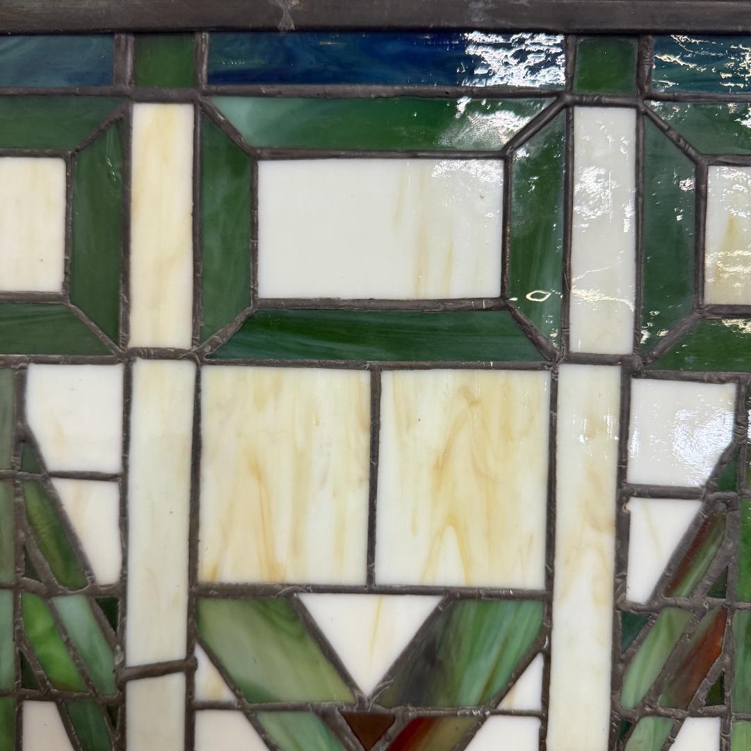 特大 62cm ステンドグラス パネル フランク・ロイド・ライト風 幾何学模様