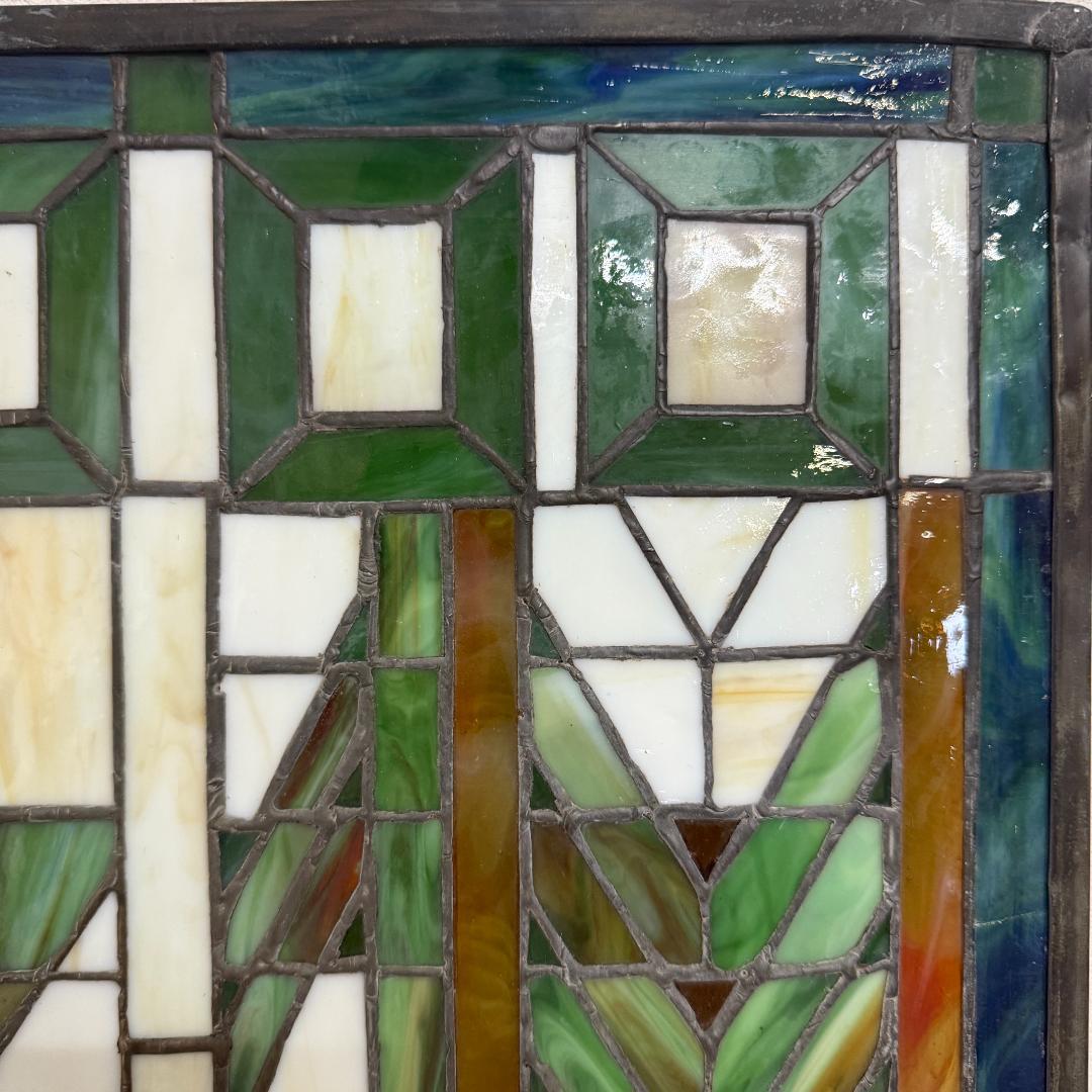 特大 62cm ステンドグラス パネル フランク・ロイド・ライト風 幾何学模様