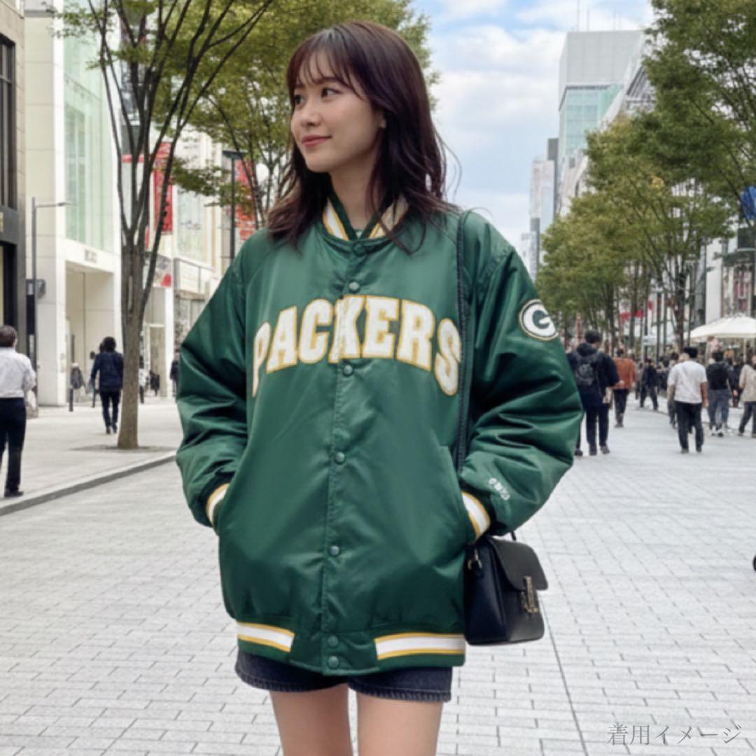 希少★NFL PACKERS ボタン式 スタジャン ボンバージャケット ロゴ刺繍