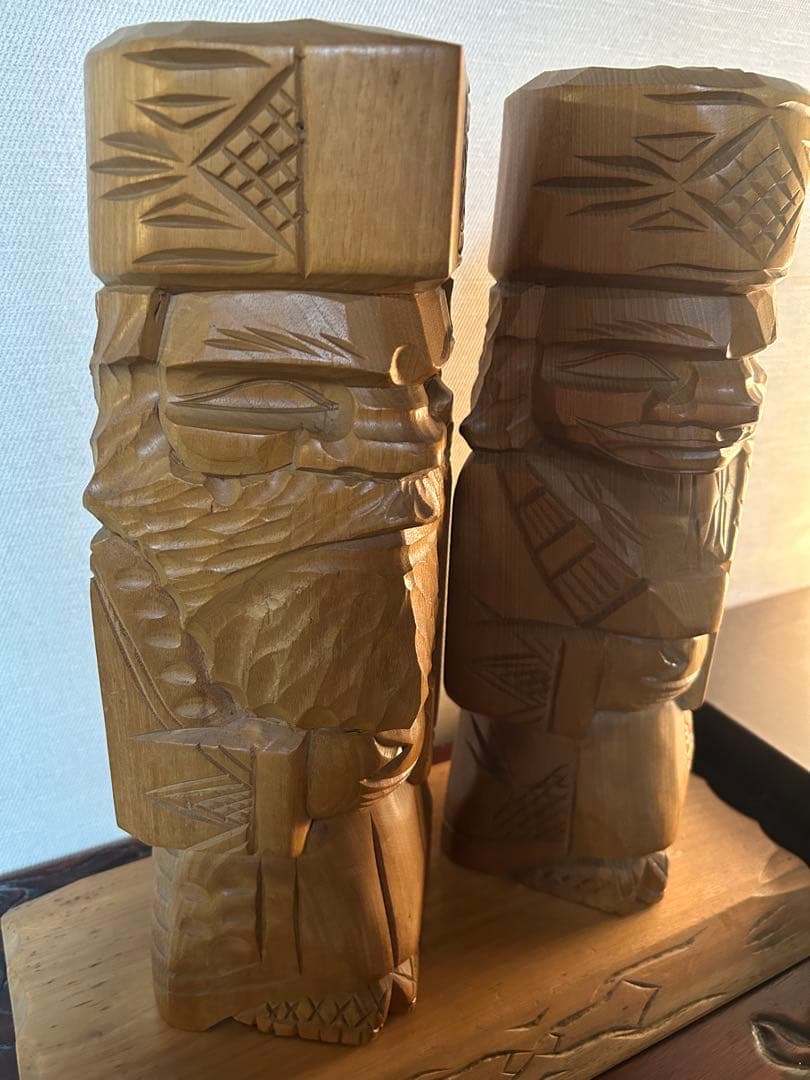 ビンテージ 木彫り ニポポ人形 夫婦 約40cm 幸福 家内安全　昭和レトロ希少