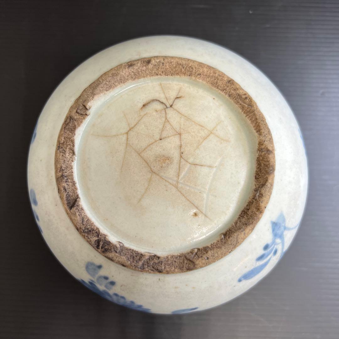 李朝中期　分院　染付コウモリ花文鉢　木箱付　口径15.7㎝　東Y7-1016②