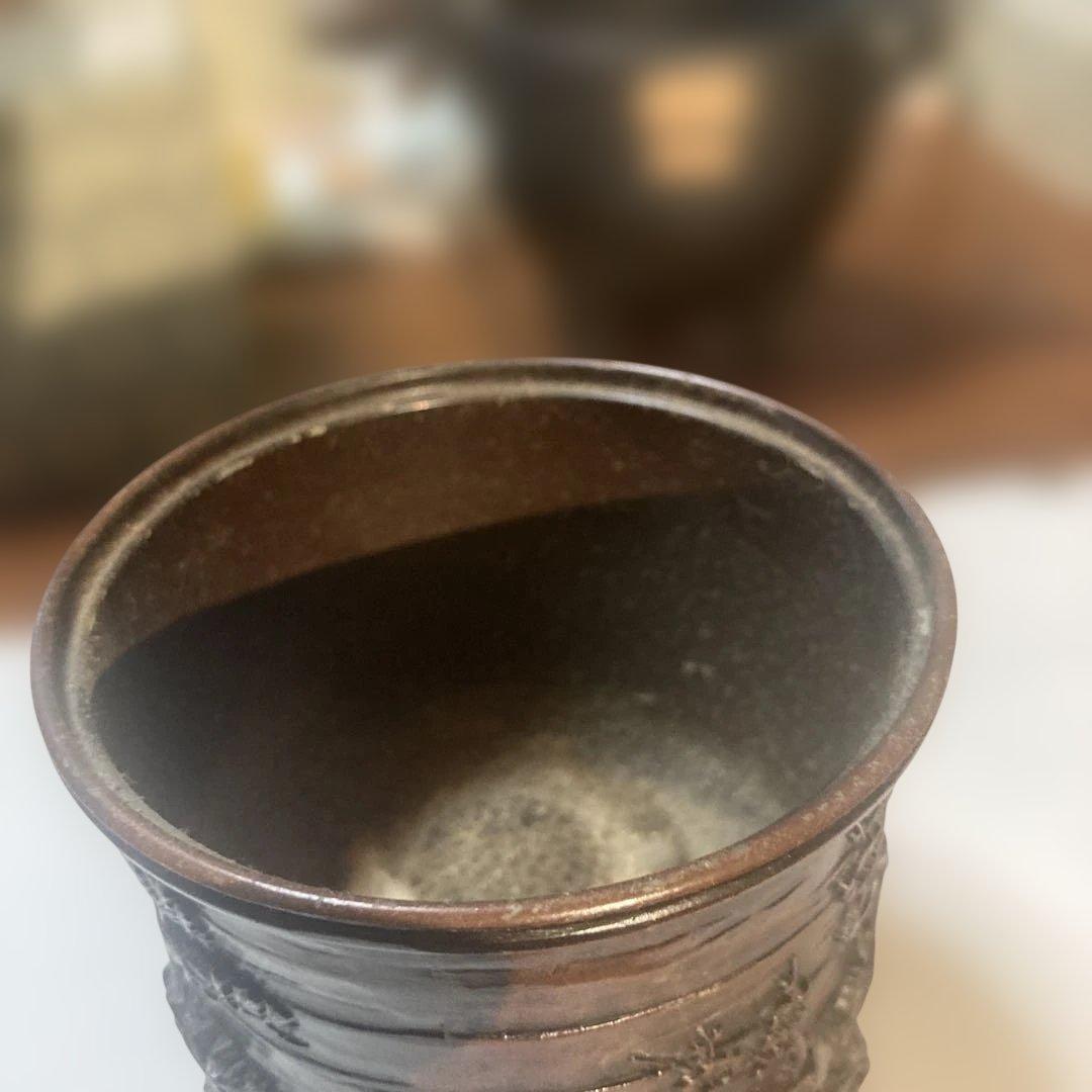 竹模様の銅製茶碗