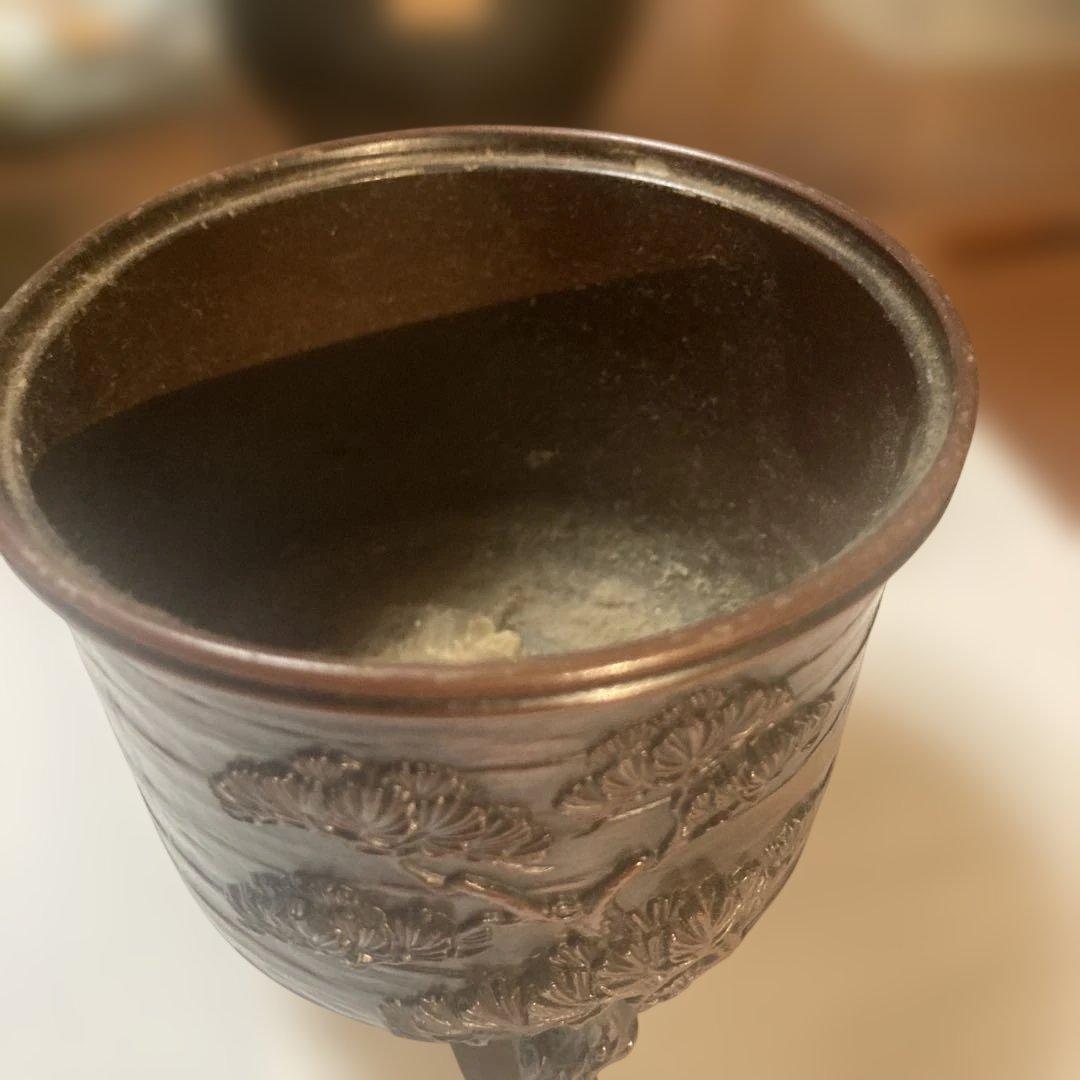 竹模様の銅製茶碗