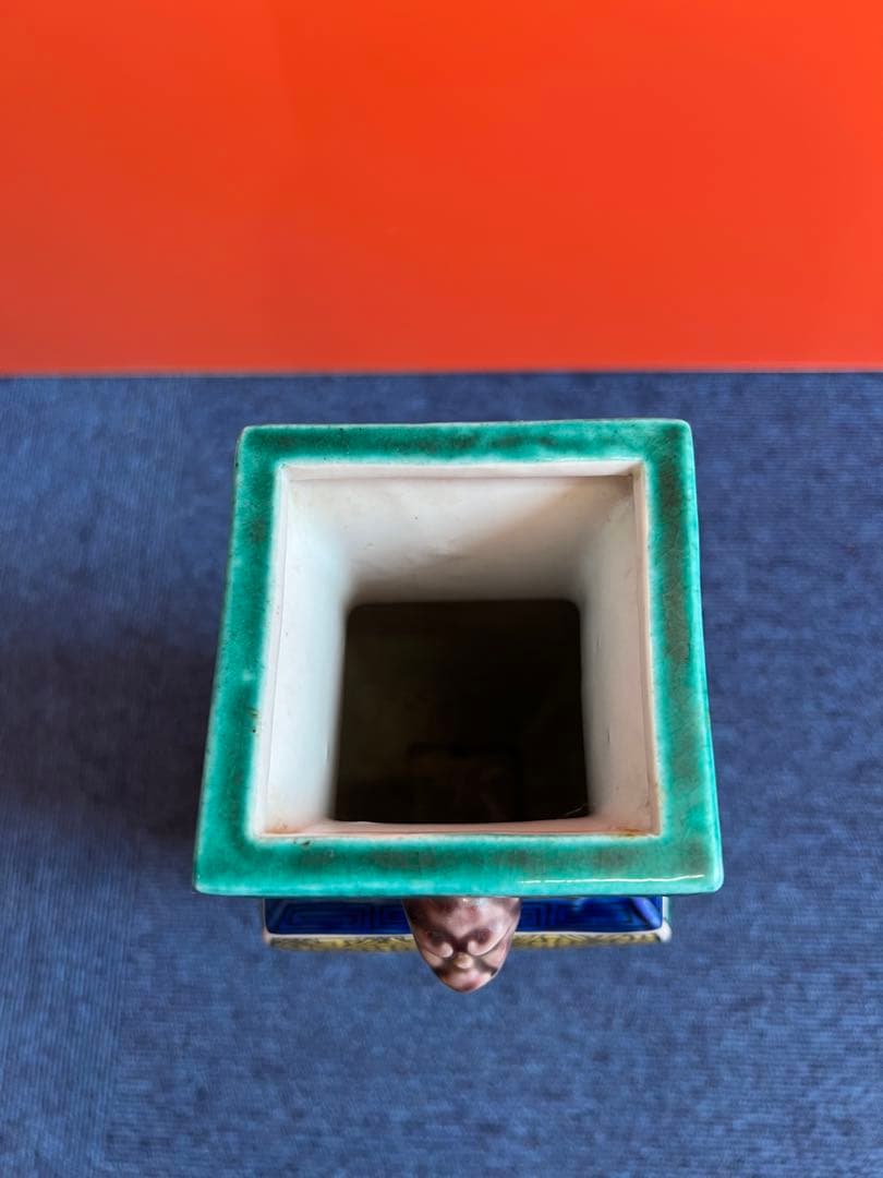 1063  九谷焼　色絵花瓶　花鳥図案　時代物