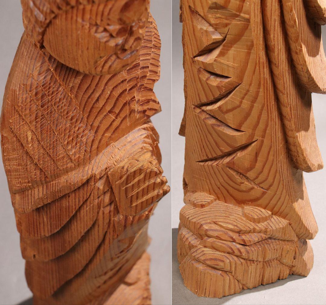 CG26 木彫 円空仏 高75.5cm / 仏教置物一刀彫仏像密教菩薩如来彫刻