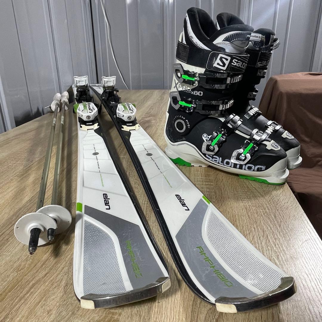 elan168cm SALOMON26/26.5cmストック付きスキーセット