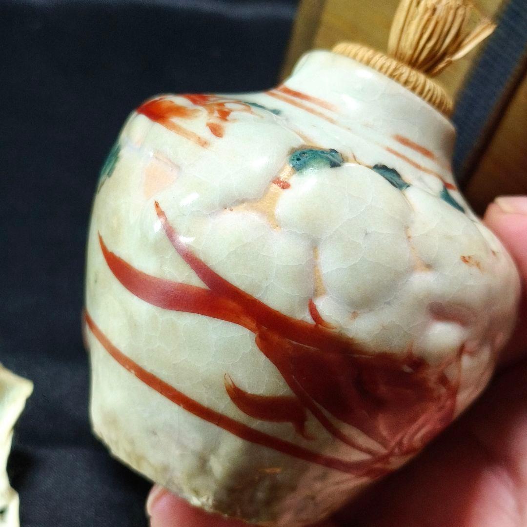 茶道具 呉須赤絵 茶入 江戸骨董 指物師 桐箱 古美術 アンティーク 旧家蔵出