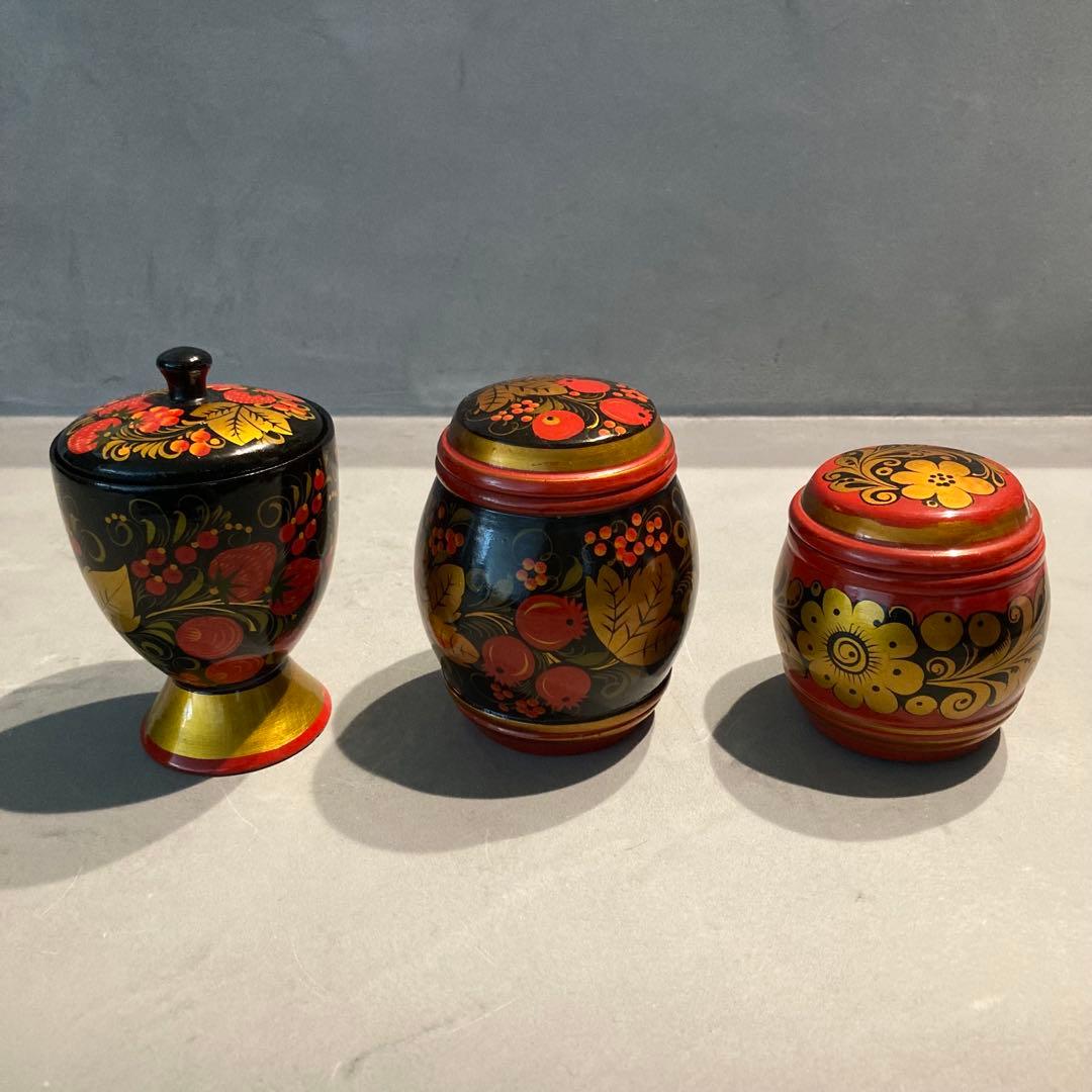 ロシア伝統工芸品 ホフロマ塗り 漆器 トレイ 小物入れ 食器 12点セット