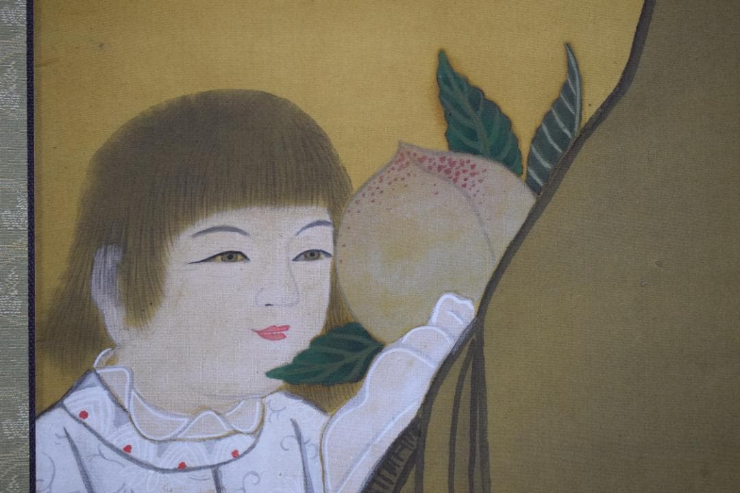 【真作】三笠華山/桃仙人図/掛軸☆宝船☆Z-589