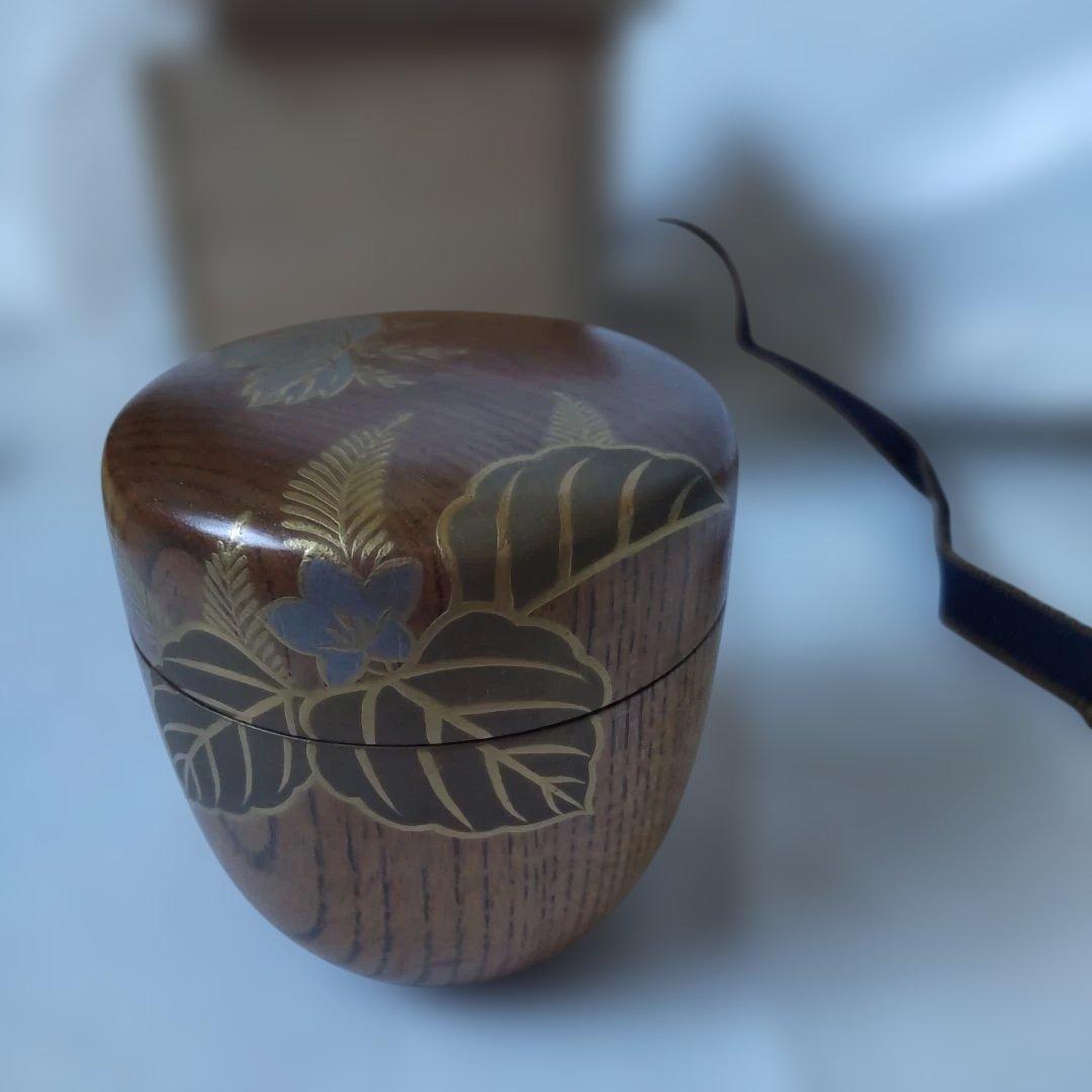 欅棗 中棗 塗師 林哲山 作 『 踊桐蒔絵 』棗 蒔絵 共箱 茶道具 美品 です