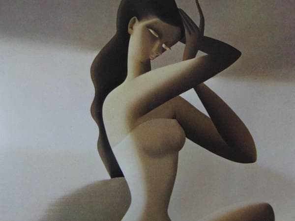 東郷青児、洗濯物、希少画集より、新品額装・額装付、版上サイン入り