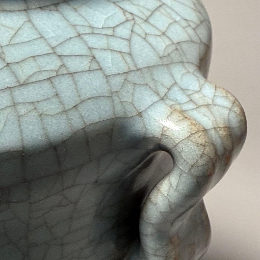 国重要無形文化財指定　中島宏　青磁耳付花生　高さ21cm　美しい貫入　共箱布　栞