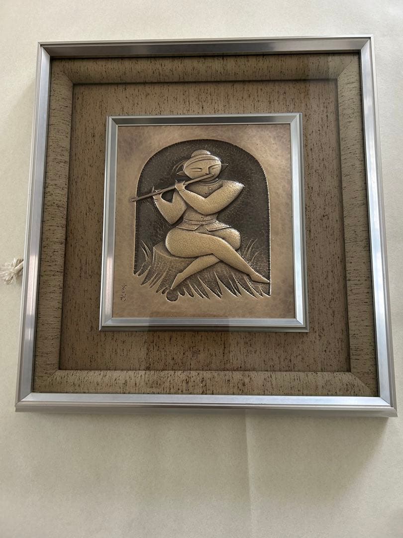 金森栄一　瑞笛童子　パネルアート　美術品