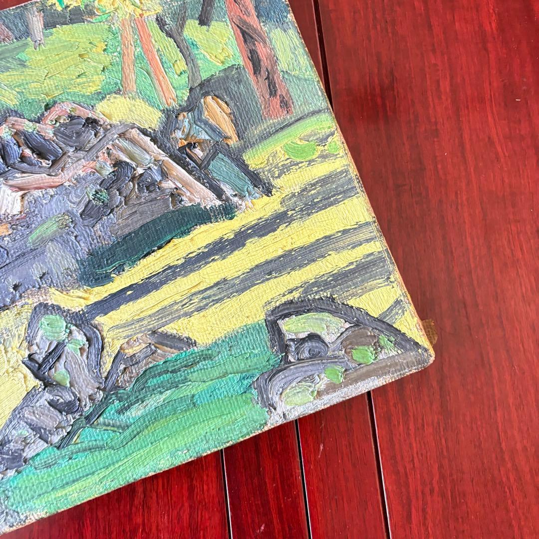 宮田重雄 油彩「枯山水新緑」F6 共シール 師:梅原龍三郎 油絵　額なし