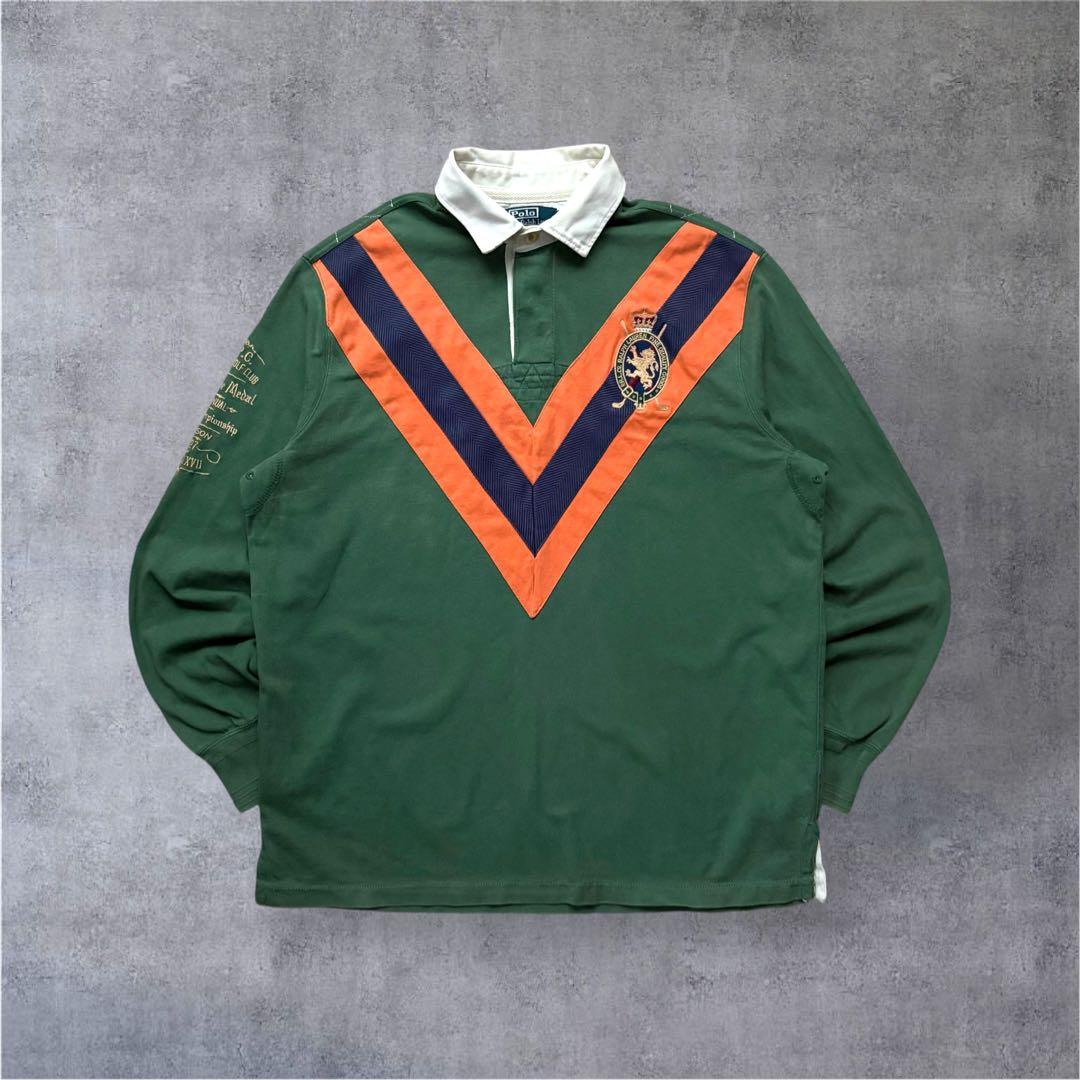 Polo Ralph Laurenラガーシャツエンブレム刺繍ナンバリング長袖　L