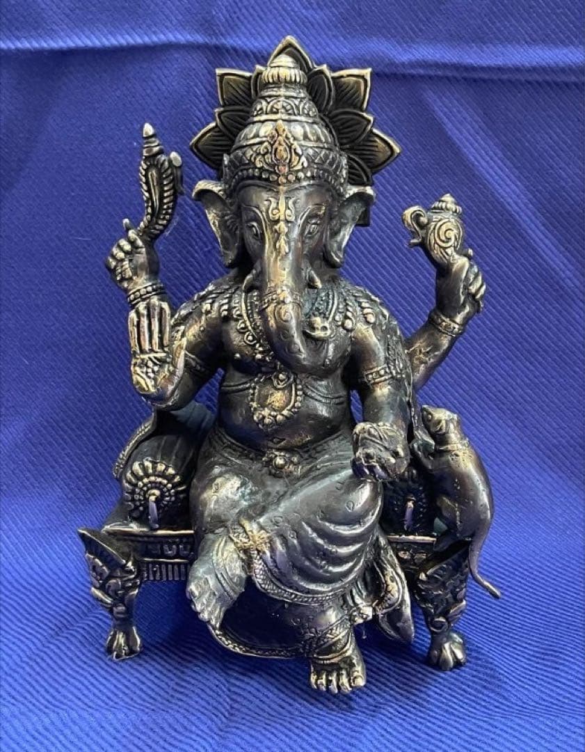 ガネーシャ像　風水置物　ブロンズ　真鍮　☆アンティーク 守り神