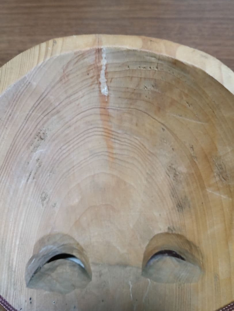 イケディア　骨董　木製面　おかめ 　手掘り　木彫り　壁掛け　お面　B