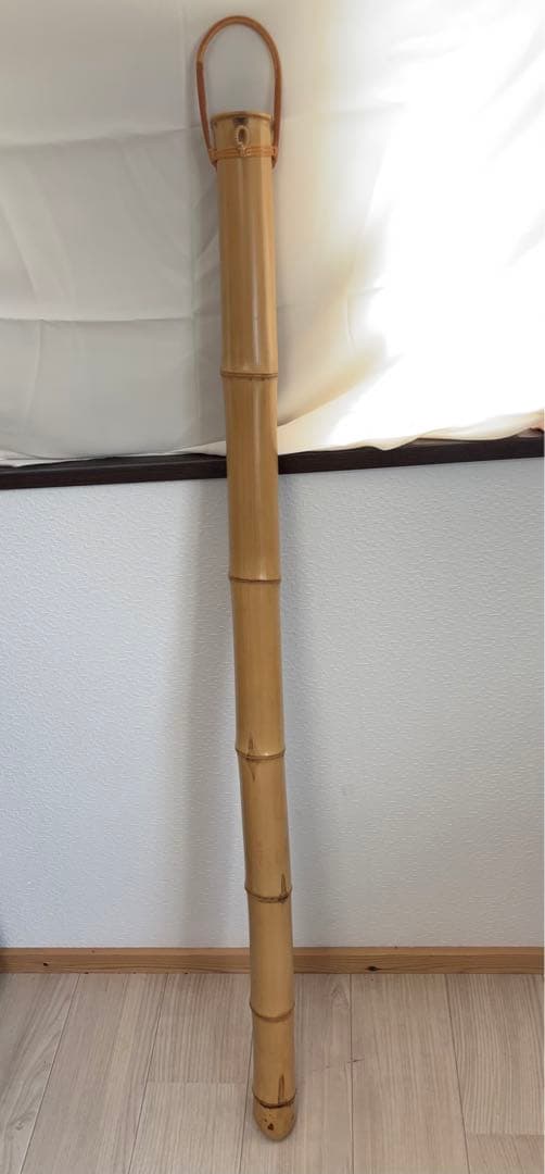 生野徳三 白竹掛筒華入 白竹歌華筒 内朱塗 華入れ 全長約136㎝ -483-