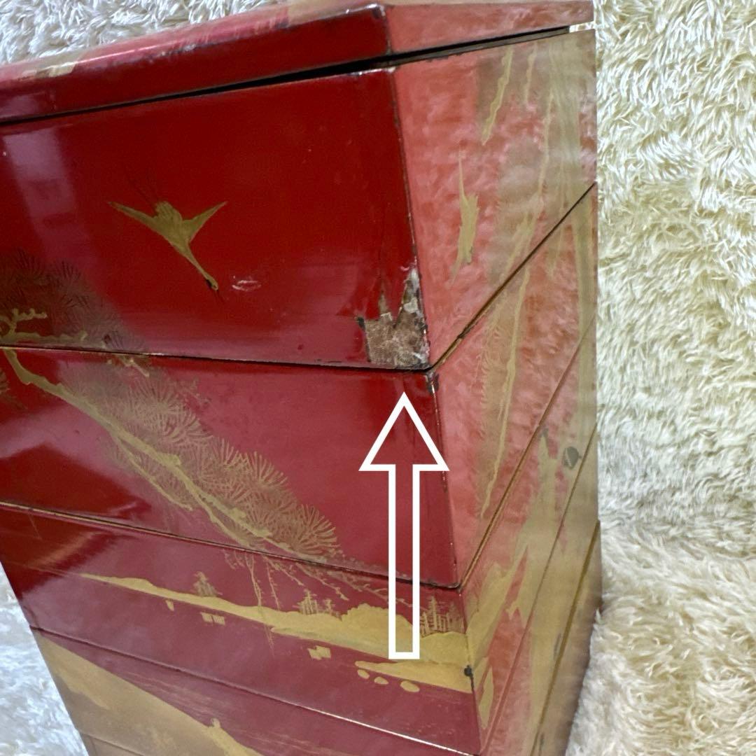 高砂蒔絵　朱塗五重　重箱　お重