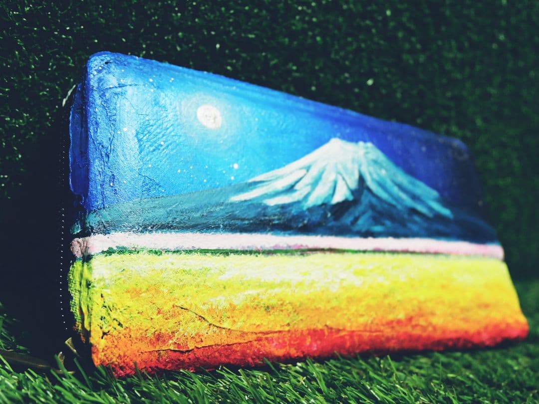 油絵 絵画　長財布【お花畑と満月の富士山】