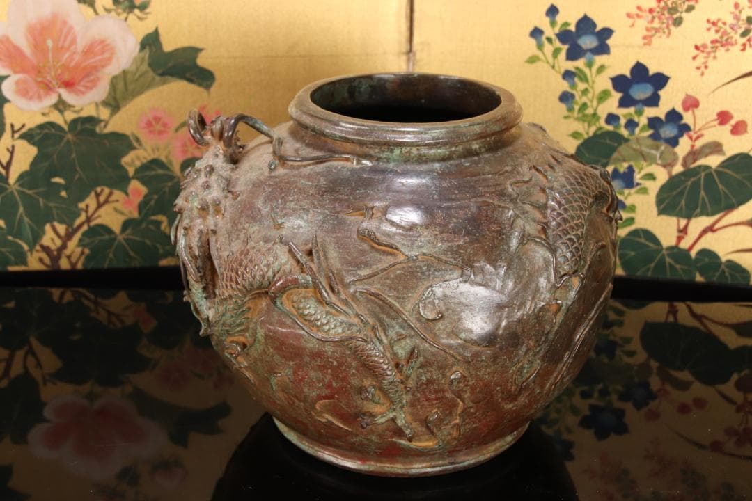 新品未使用　大森孝志 作　蝋型鋳銅 『 双龍花器 』 高さ16.5㎝ EE008