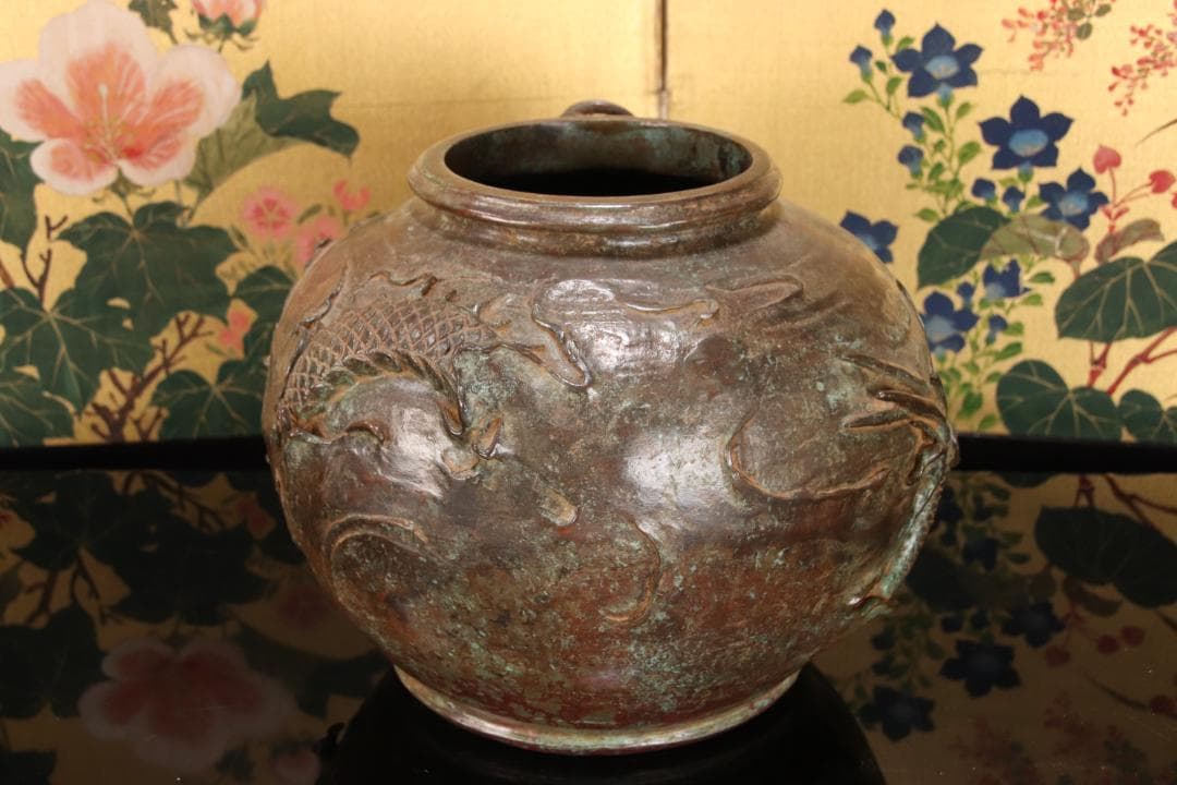 新品未使用　大森孝志 作　蝋型鋳銅 『 双龍花器 』 高さ16.5㎝ EE008