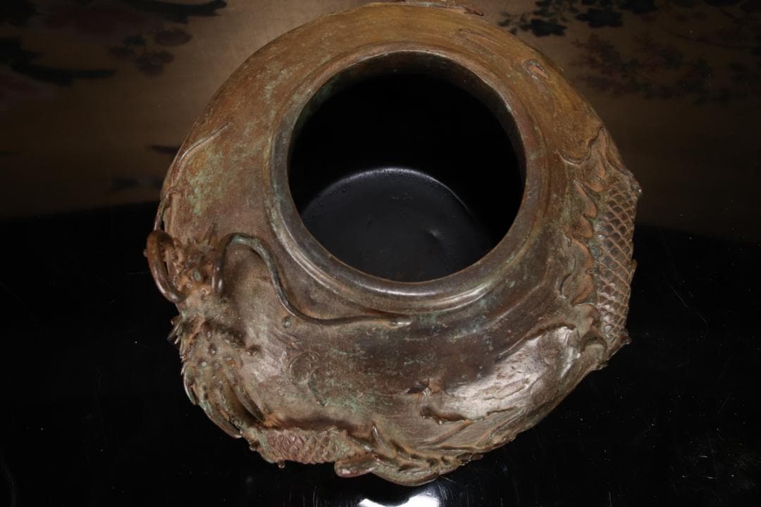 新品未使用　大森孝志 作　蝋型鋳銅 『 双龍花器 』 高さ16.5㎝ EE008