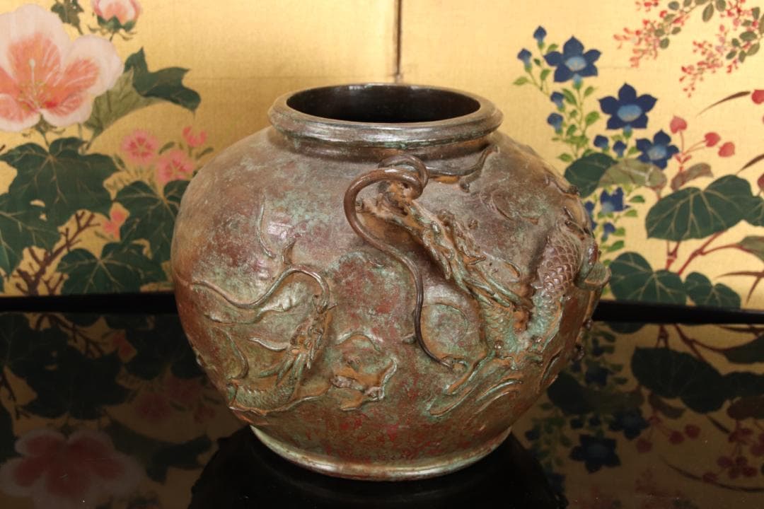 新品未使用　大森孝志 作　蝋型鋳銅 『 双龍花器 』 高さ16.5㎝ EE008