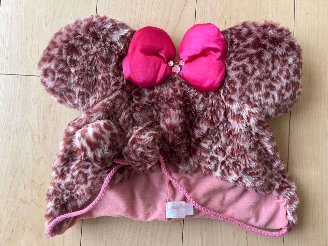 ミニーちゃんヒョウ柄ファーファンキャップ・ミトンセット
