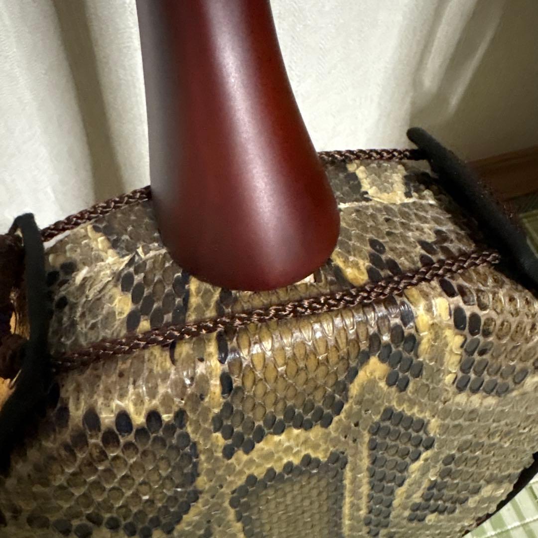 三線 蛇三線 本皮 本革 蛇皮 蛇革 三味線 琉球 沖縄 楽器　ソフトケース付き