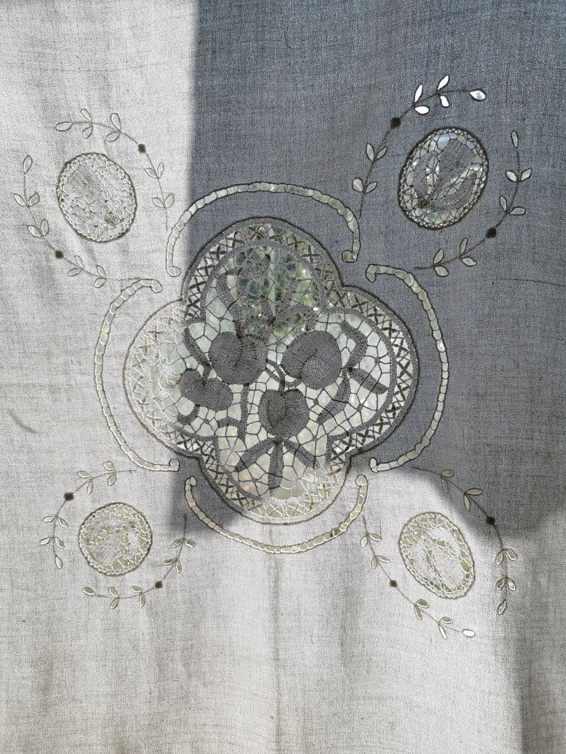 イタリアアンティーク フルーツボビンレース刺繍 ニードルワーク大判クロスカーテン