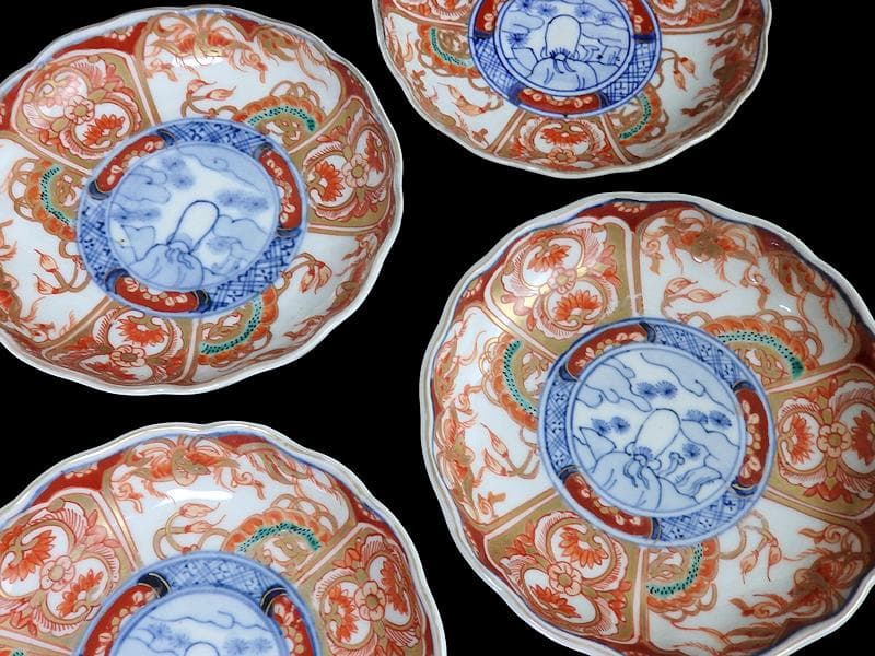 古伊万里 金襴手　鳳凰に龍の図　4寸皿　４枚　D43AS-fbuy5
