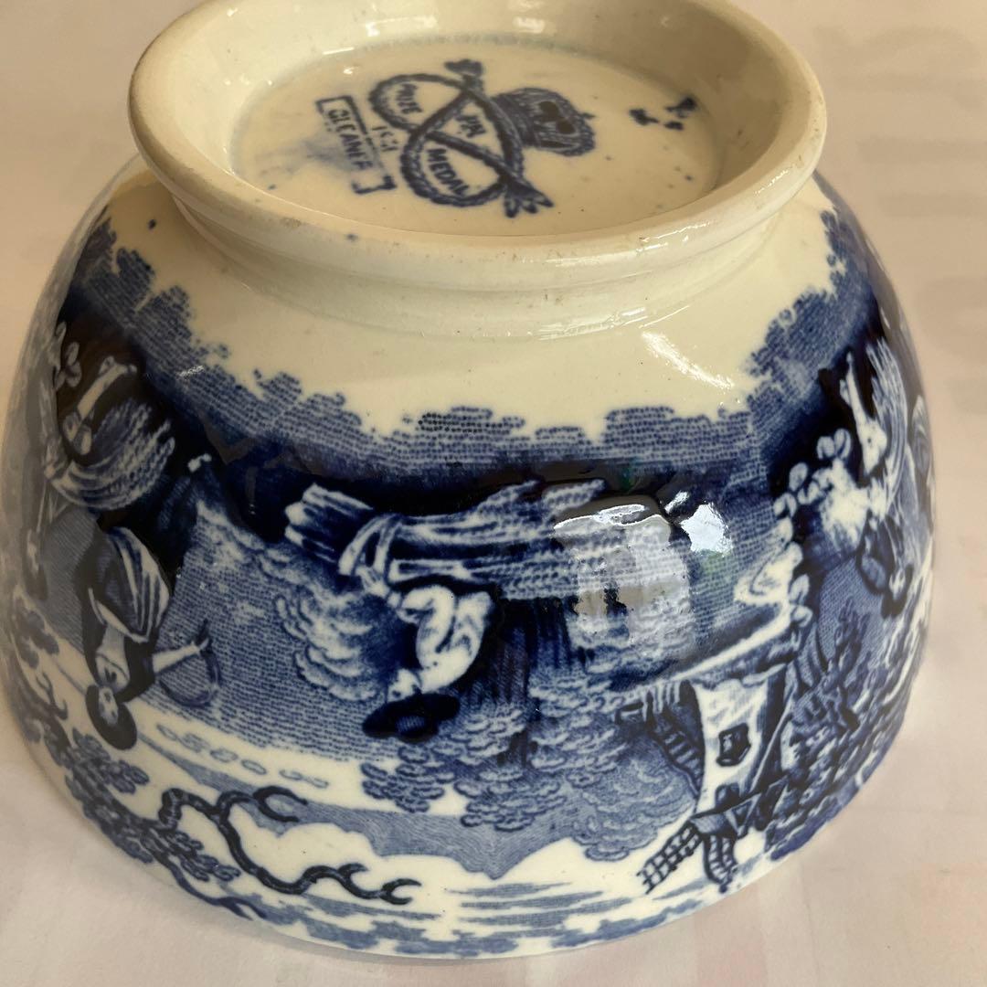 オランダ銅版小鉢染付人物風景文小鉢(デルフトか？) 18世紀後半〜19世紀前半頃