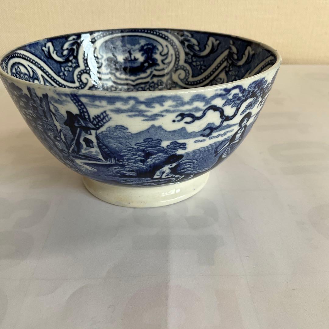 オランダ銅版小鉢染付人物風景文小鉢(デルフトか？) 18世紀後半〜19世紀前半頃