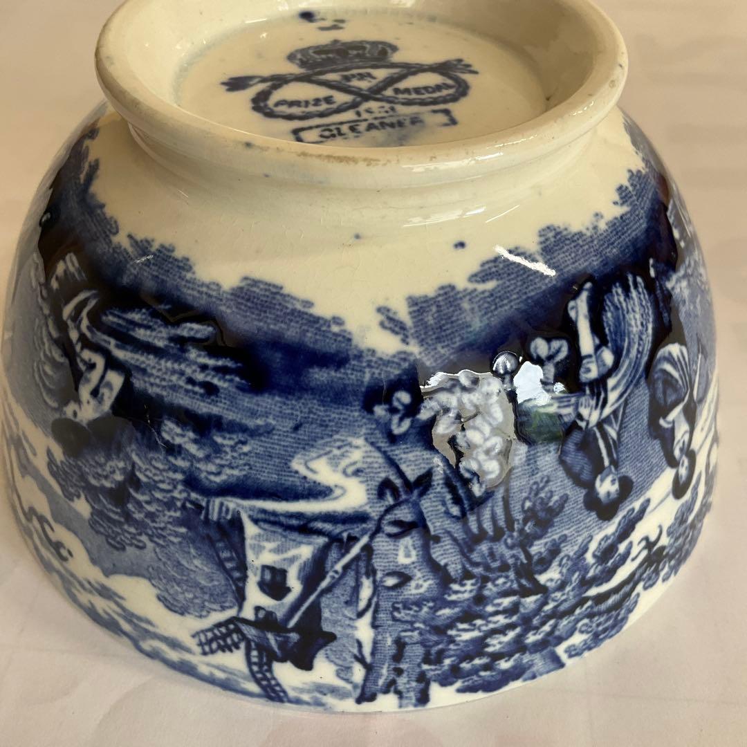 オランダ銅版小鉢染付人物風景文小鉢(デルフトか？) 18世紀後半〜19世紀前半頃