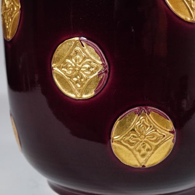 御室窯　紫交趾七宝文皆具　共箱　茶道具　水指　杓立　建水　蓋置