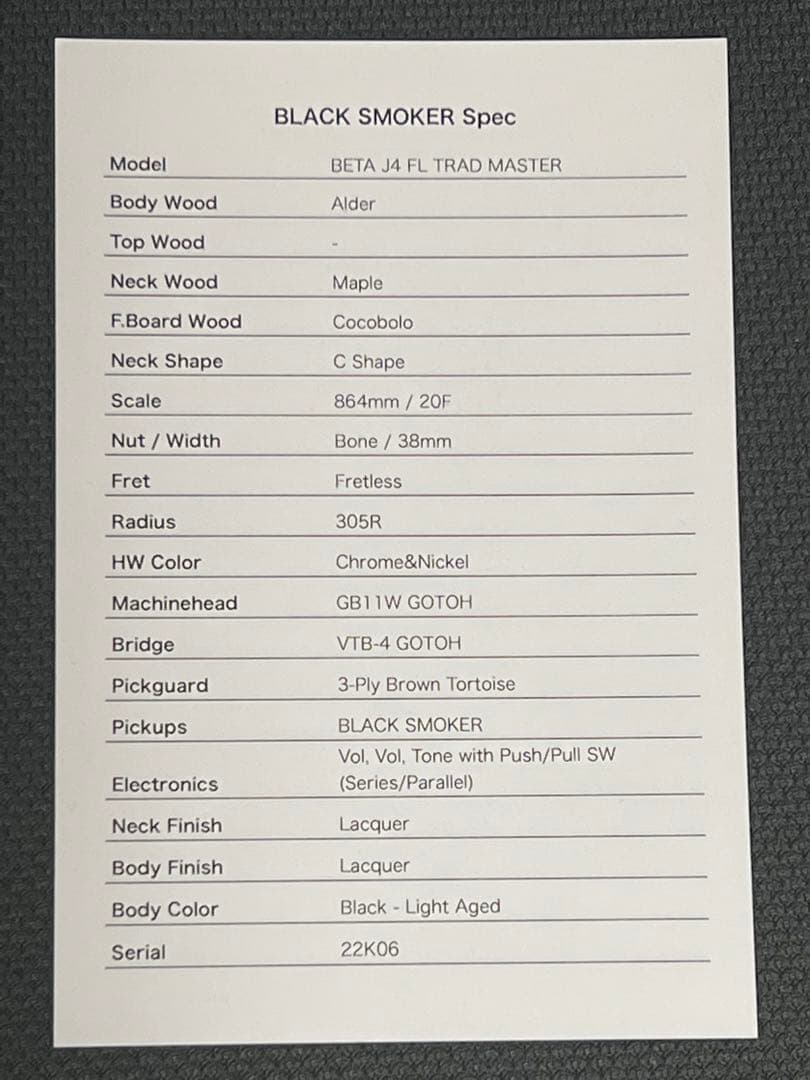 ベース black smoker BETA J4 FL TRAD MASTER