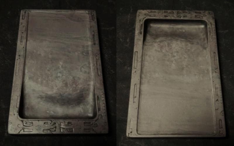 ■端渓硯■饕餮文彫琢の長方硯■玳瑁班・青花・金線■約8吋■古い合木箱